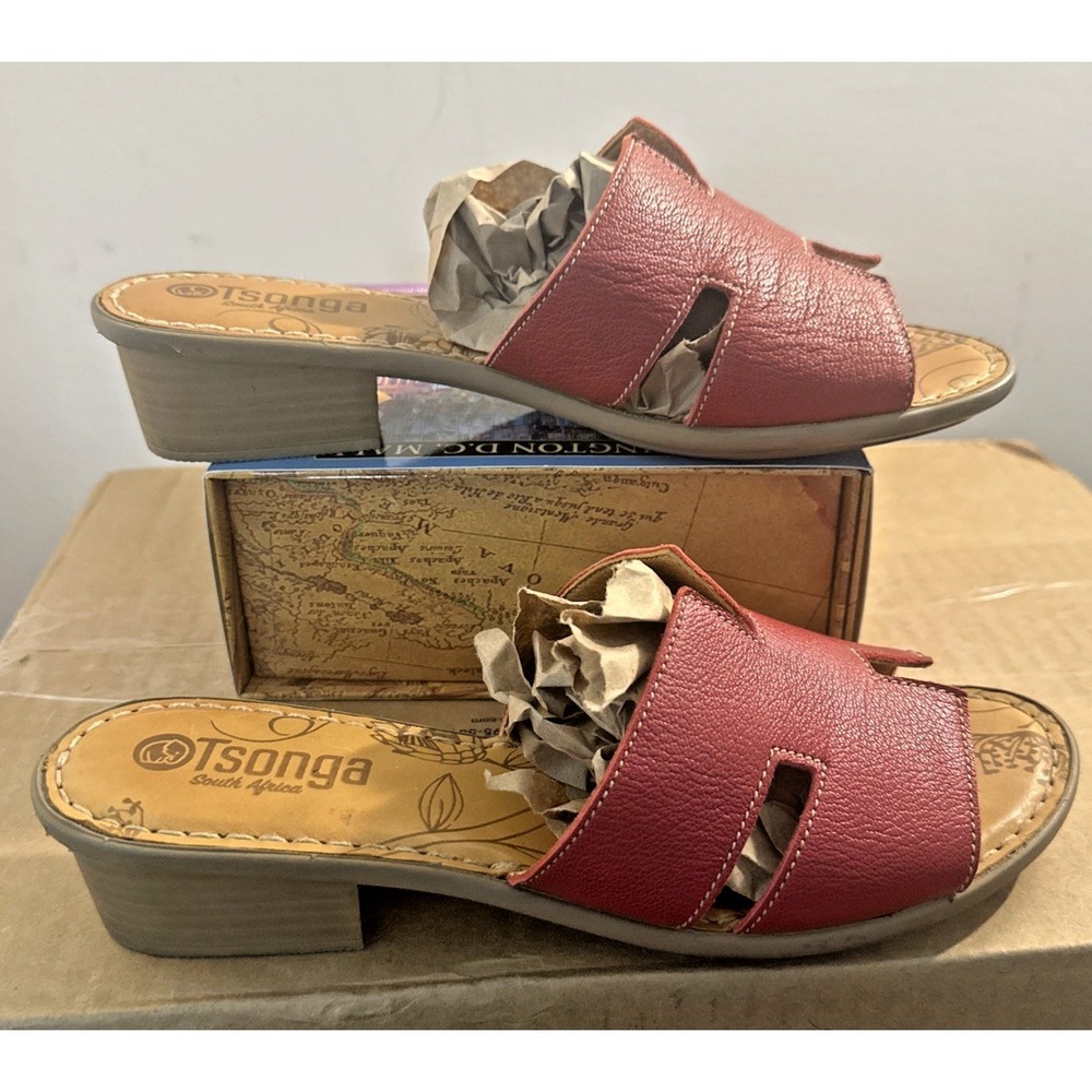 Tsonga Women Size 40 Udengezi‎ Heeled Sandals Red Leather Handmade South Africa